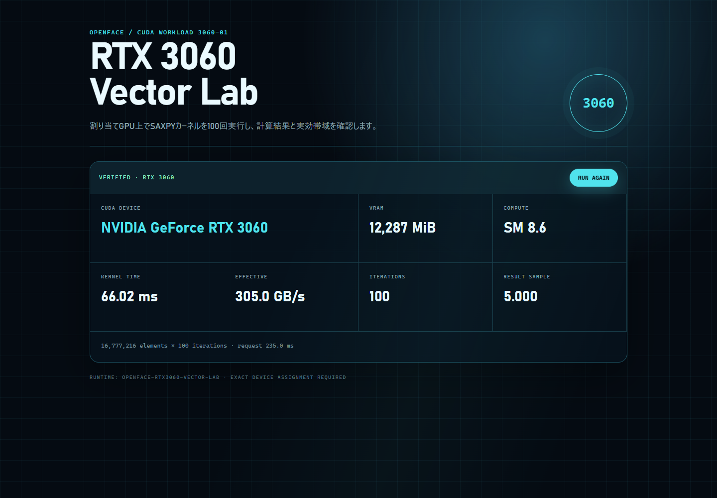RTX 3060 Vector Lab desktop verification