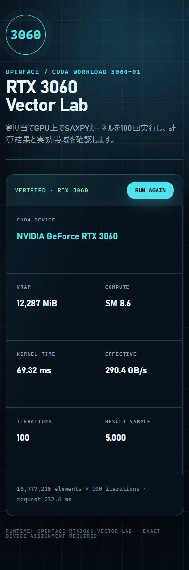 RTX 3060 Vector Lab mobile verification