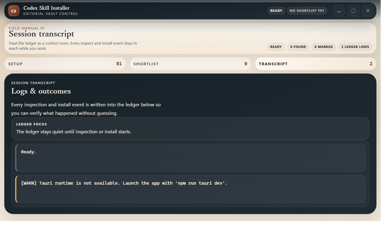 Codex Skill Installer UI Tour | Codex Skill Installer Docs