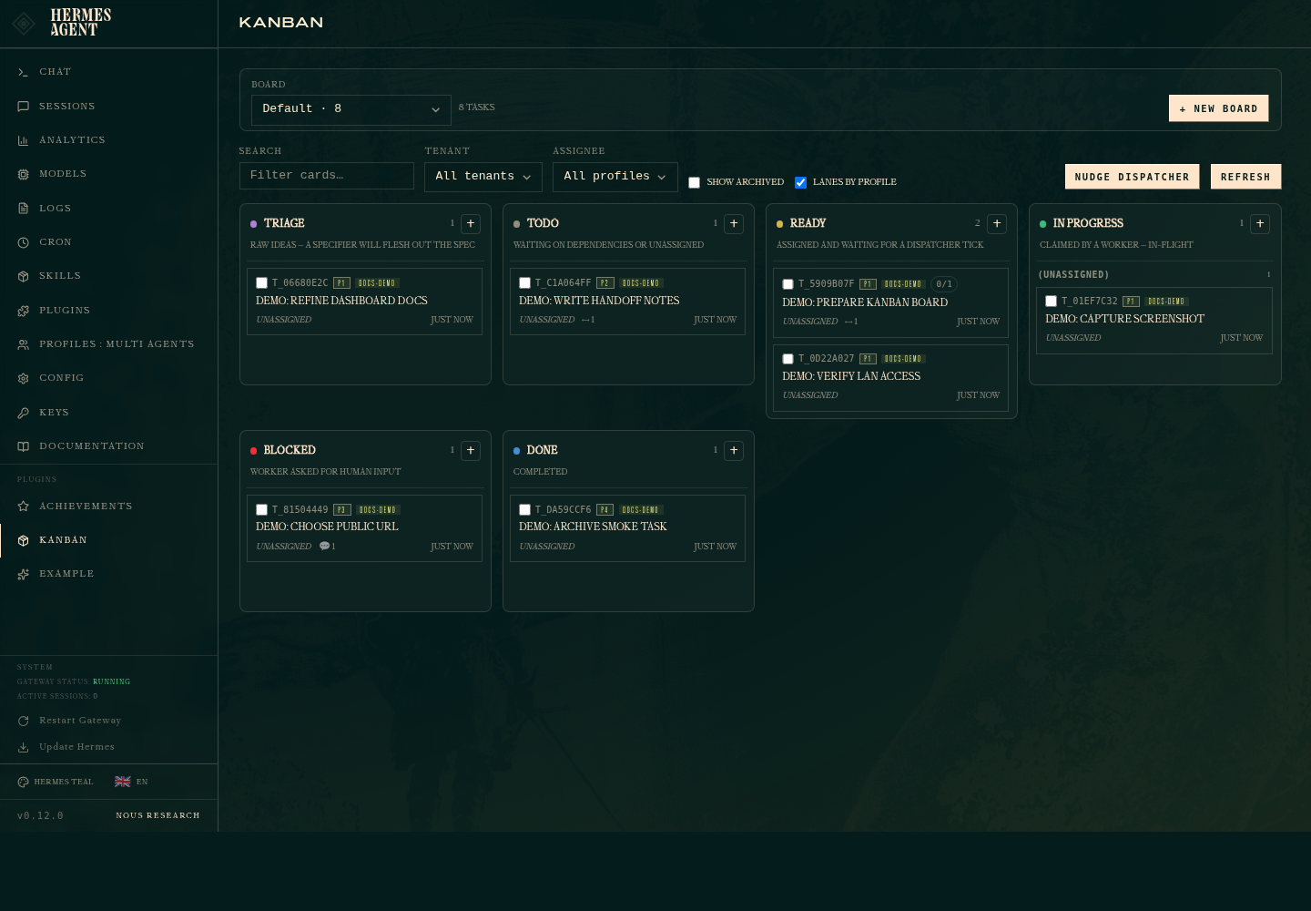 Hermes Kanban dashboard